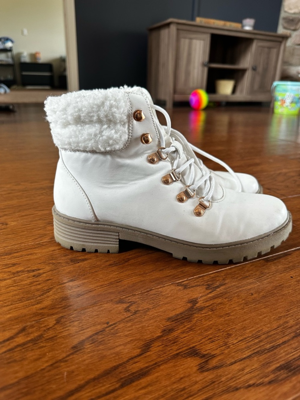 Not Rated White Lace-Up Faux Shearling Ankle Boots